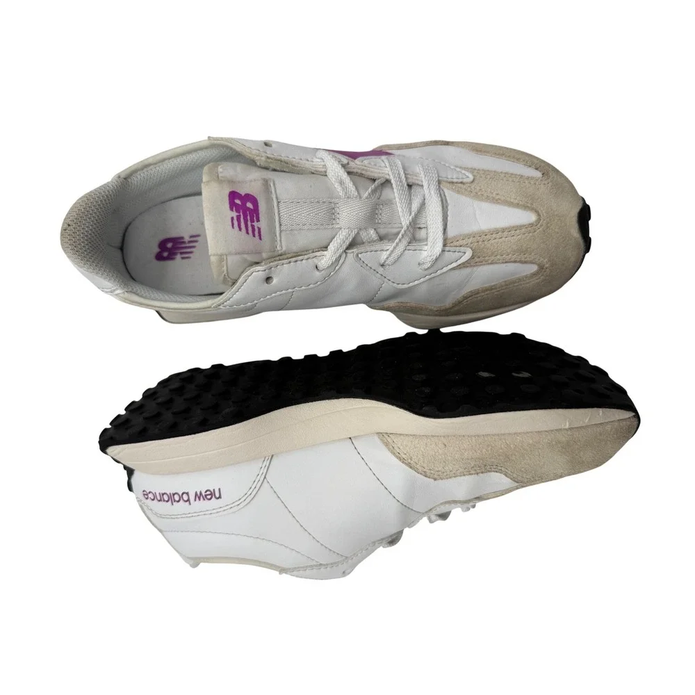 New Balance 327 Sneakers Kids 5.5 White Purple Excellent GS327ST Retro Low Top